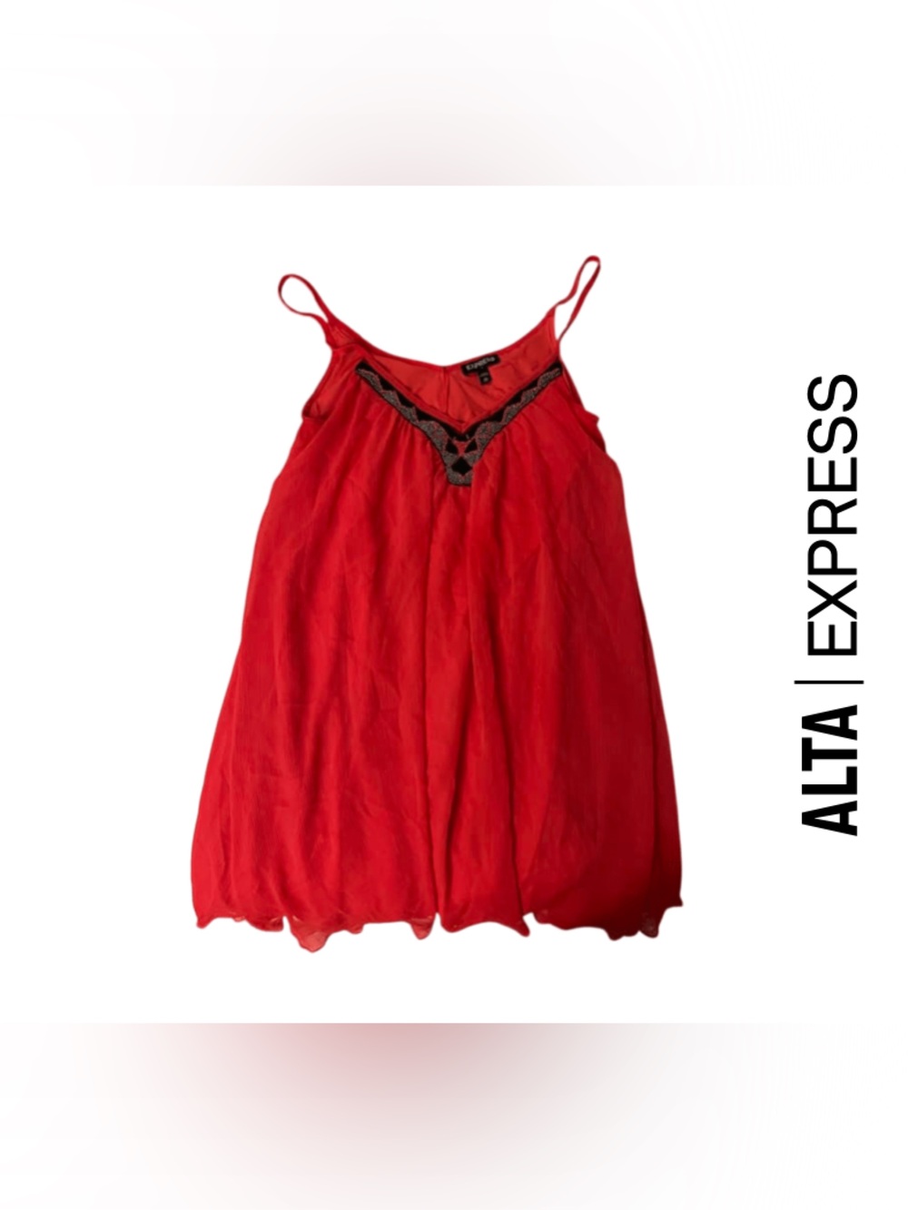 Express Red Beaded V-Neck Spaghetti Strap Cami